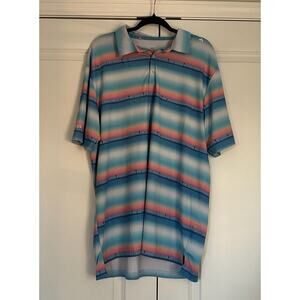 Scales Qualified Channel Print Golf Polo Shirt Sunset Sunrise Pastel Fish XL Men